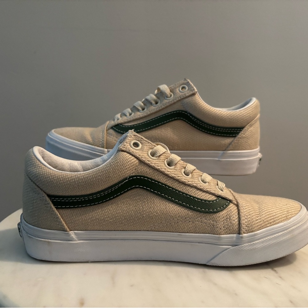 Vans Women’s Old Skool Twill Sneakers in Beige and Green